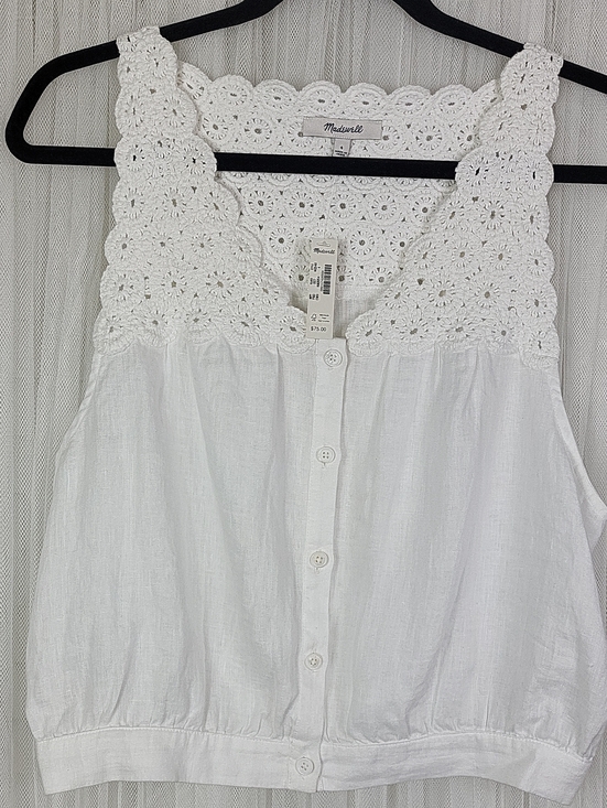 Madewell Tops - Madewell White Linen & Crochet Yoke Button-Front Camisole Tank. Size 4